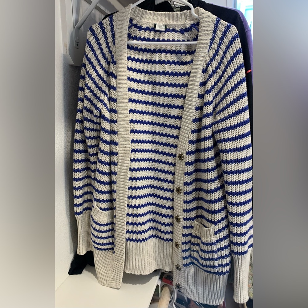 J. Crew Blue and Off White Sweater